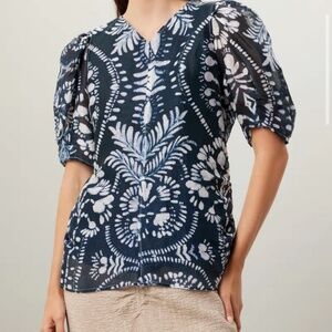 Marie Oliver Midnight and Ivory "Augustine" Patterned Blouse size Small